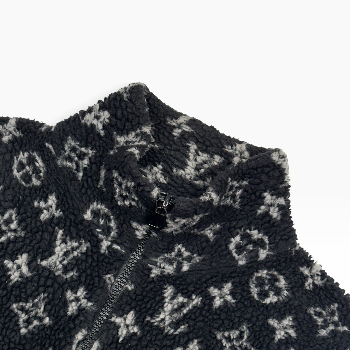 LOUIS VUITTON MONOGRAM JACQUARD FLEECE ZIP-UP JACKET BLACK / GREY M | Medium, Black
