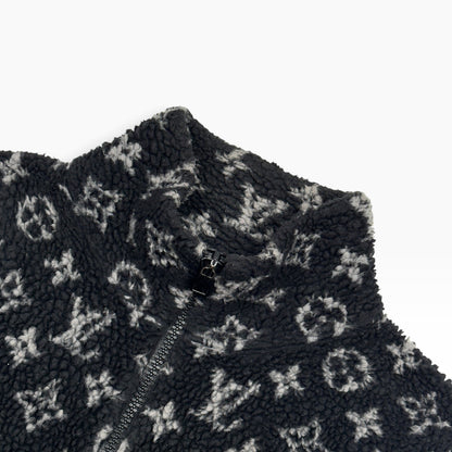 LOUIS VUITTON MONOGRAM JACQUARD FLEECE ZIP-UP JACKET BLACK / GREY M | Medium, Black