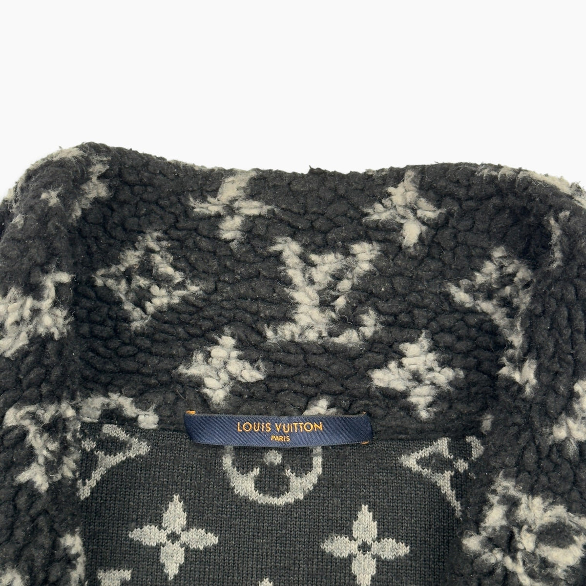 LOUIS VUITTON MONOGRAM JACQUARD FLEECE ZIP-UP JACKET BLACK / GREY M | Medium, Black