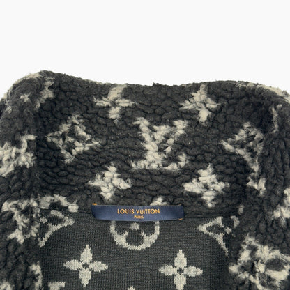 LOUIS VUITTON MONOGRAM JACQUARD FLEECE ZIP-UP JACKET BLACK / GREY M | Medium, Black