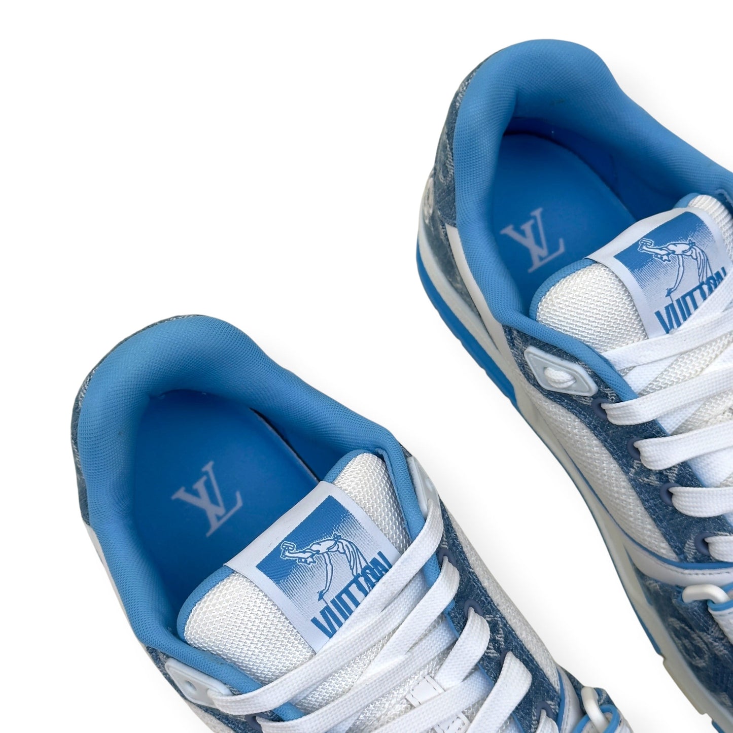 LOUIS VUITTON LV TRAINER MONOGRAM DENIM SNEAKER BLUE / WHITE UK9.5 | UK 9.5, Blue