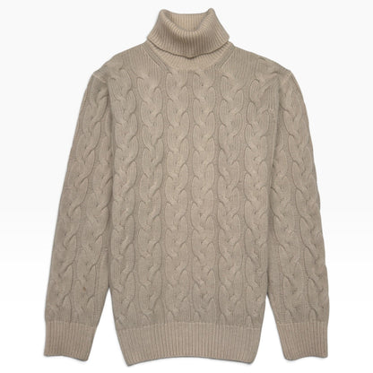 THOM SWEENEY MERINO WOOL / SILK CABLE KNIT ROLL NECK JUMPER CREAM M | Medium, Cream