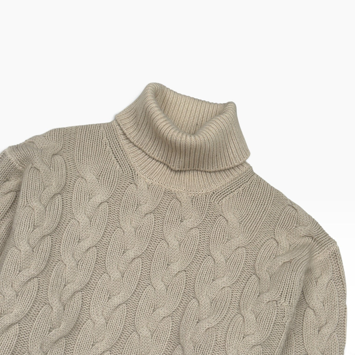 THOM SWEENEY MERINO WOOL / SILK CABLE KNIT ROLL NECK JUMPER CREAM M | Medium, Cream