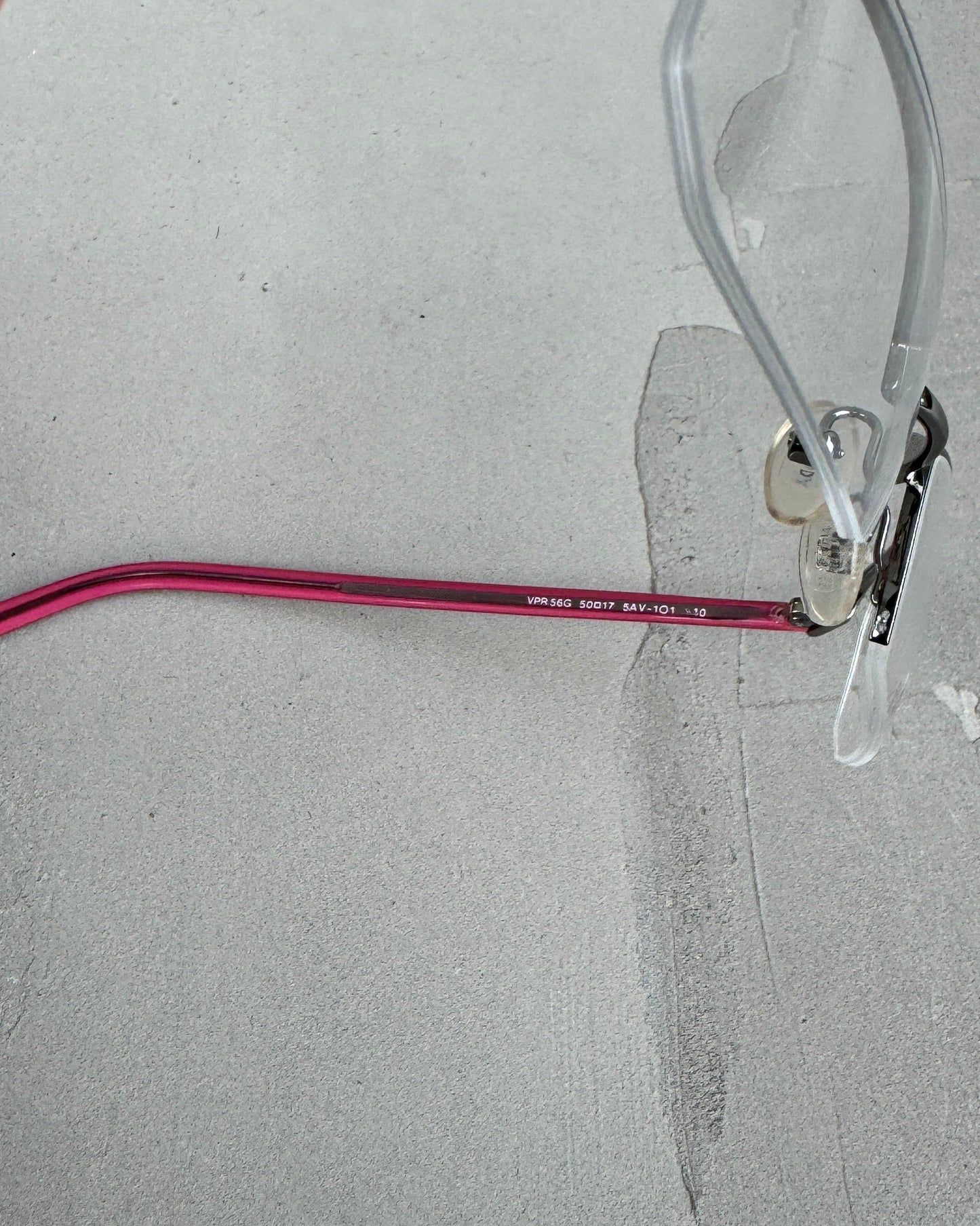 PRADA CLEAR LENS RIMLESS BAYONETTA EYE GLASSES | O/S, Pink