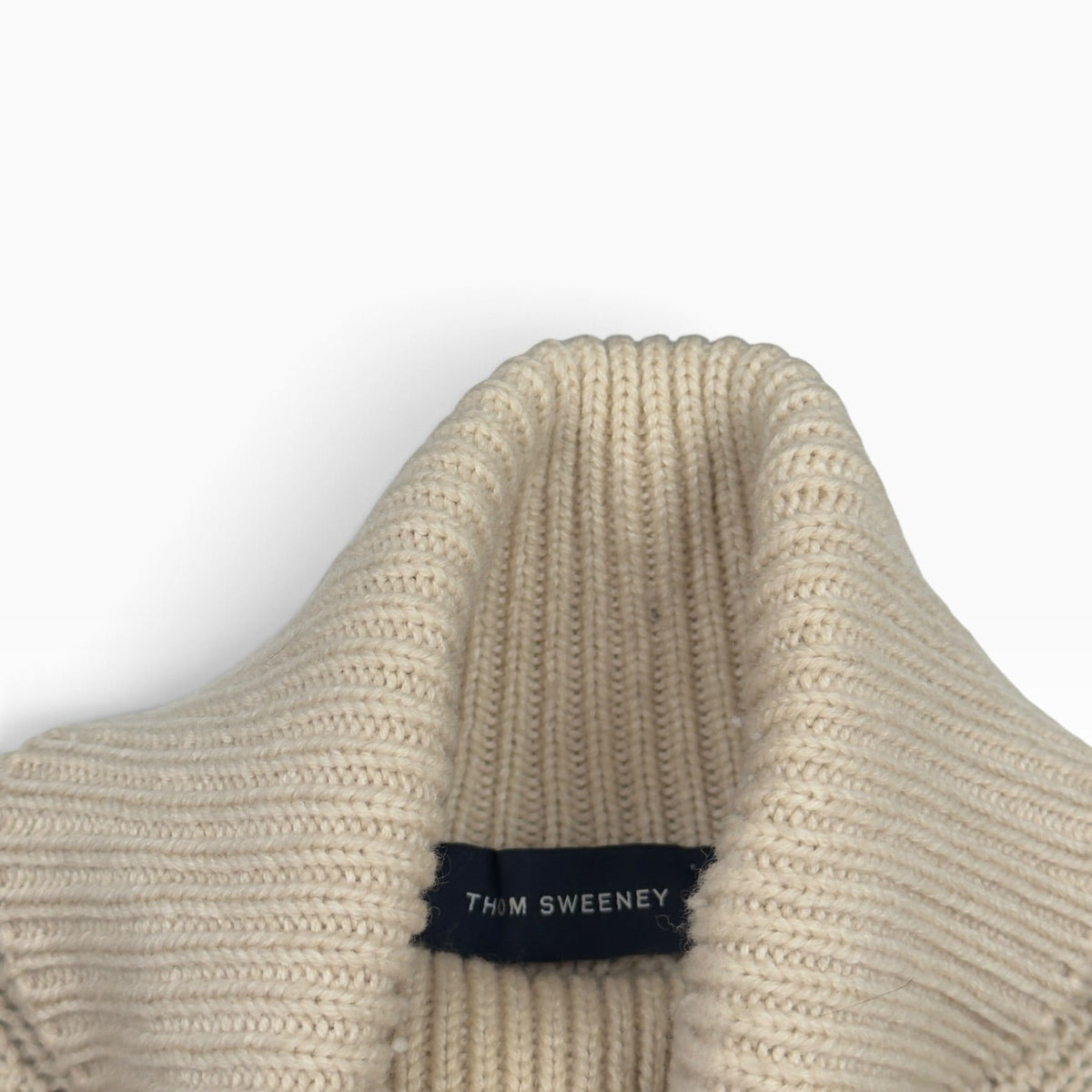 THOM SWEENEY MERINO WOOL / SILK CABLE KNIT ROLL NECK JUMPER CREAM M | Medium, Cream
