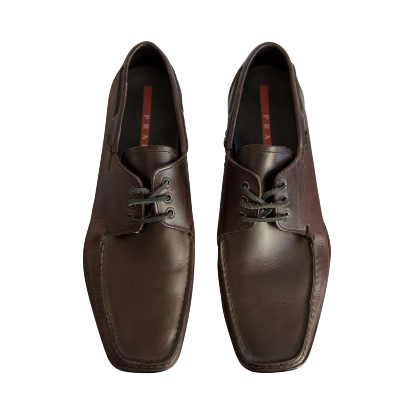 Prada Brown Lace Up Leather Boat Shoes