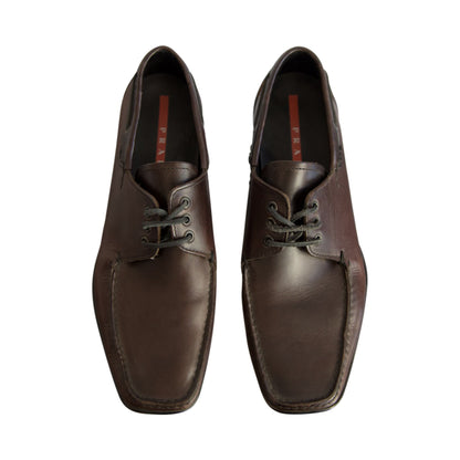 Prada Brown Lace Up Leather Boat Shoes