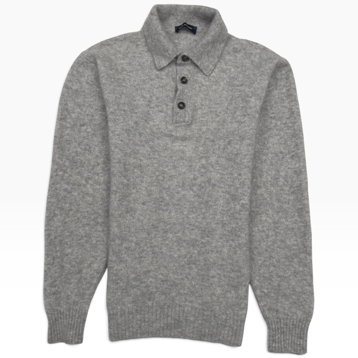 THOM SWEENEY CASHMERE / SILK POLO COLLAR JUMPER GREY L | Large, Grey