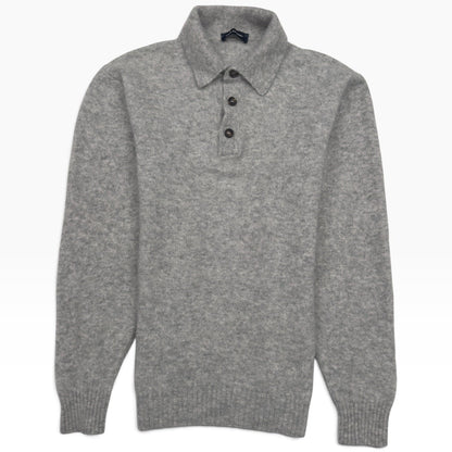 THOM SWEENEY CASHMERE / SILK POLO COLLAR JUMPER GREY L | Large, Grey