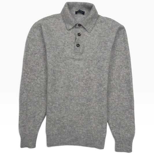 THOM SWEENEY CASHMERE / SILK POLO COLLAR JUMPER GREY L | Large, Grey
