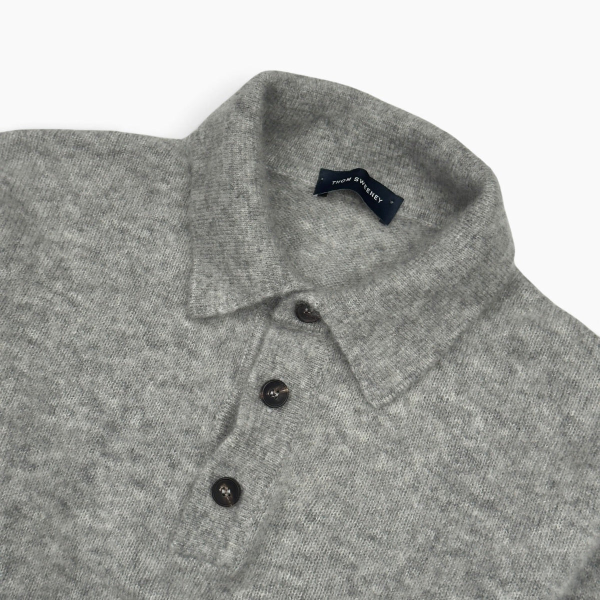 THOM SWEENEY CASHMERE / SILK POLO COLLAR JUMPER GREY L | Large, Grey