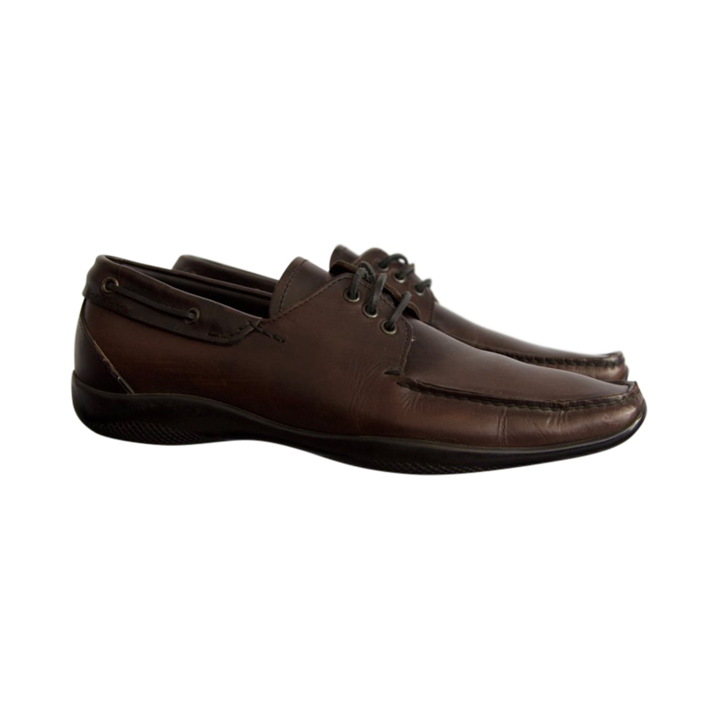 Prada Brown Lace Up Leather Boat Shoes