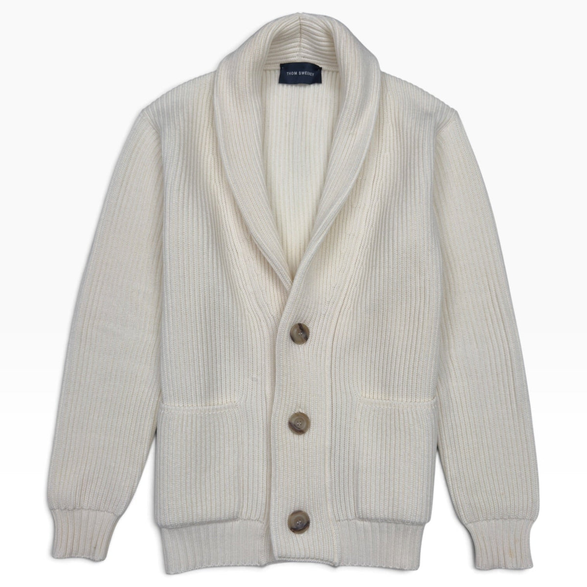 THOM SWEENEY MERINO SHAWL COLLAR CARDIGAN ECRU M | Medium, Ecru