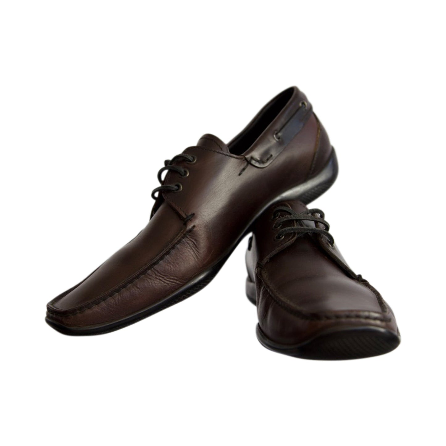 Prada Brown Lace Up Leather Boat Shoes