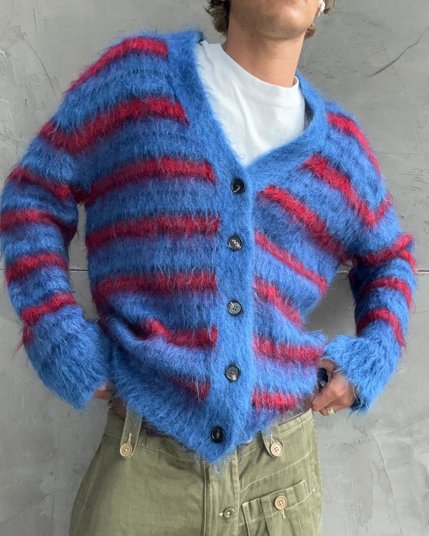 Marni Blue and Red Mohair Cardigan – L/XL | Large, Blue