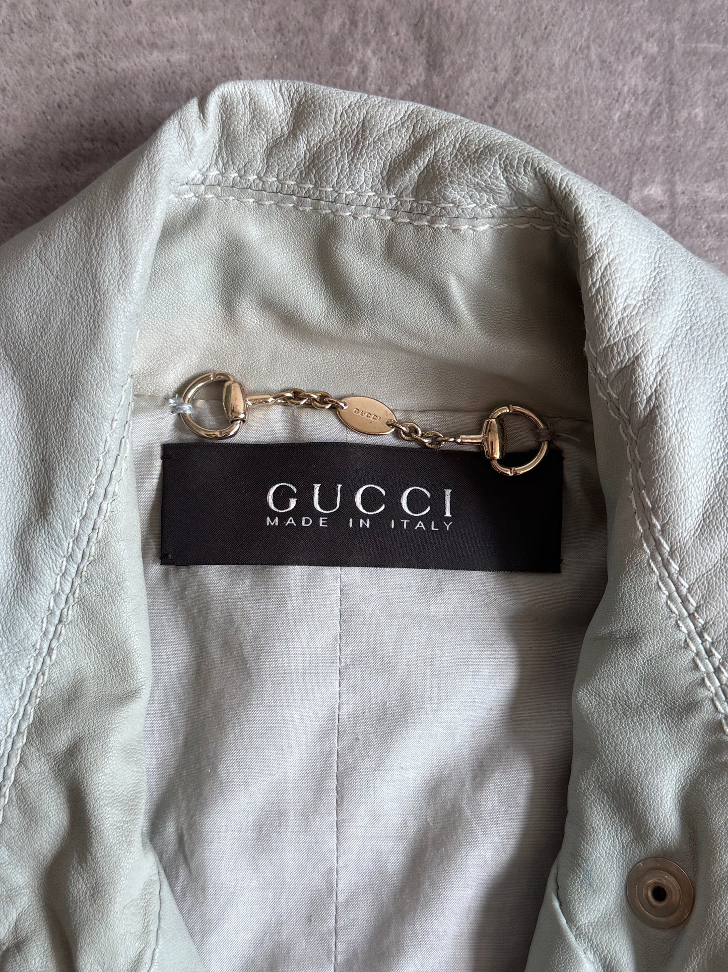 Gucci Teal Blue Lambskin Leather Biker Jacket