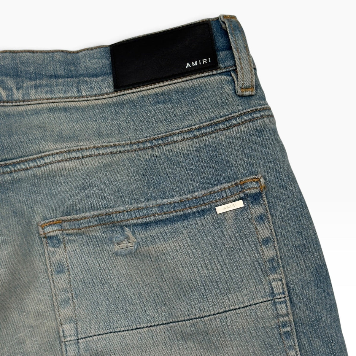 AMIRI MX1 LEATHER PATCH JEANS BLUE 33” / L | Large, Blue