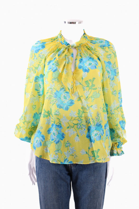 Hale Bob L/S Floral Blouse Yellow/ Blue XS | XS, Blue