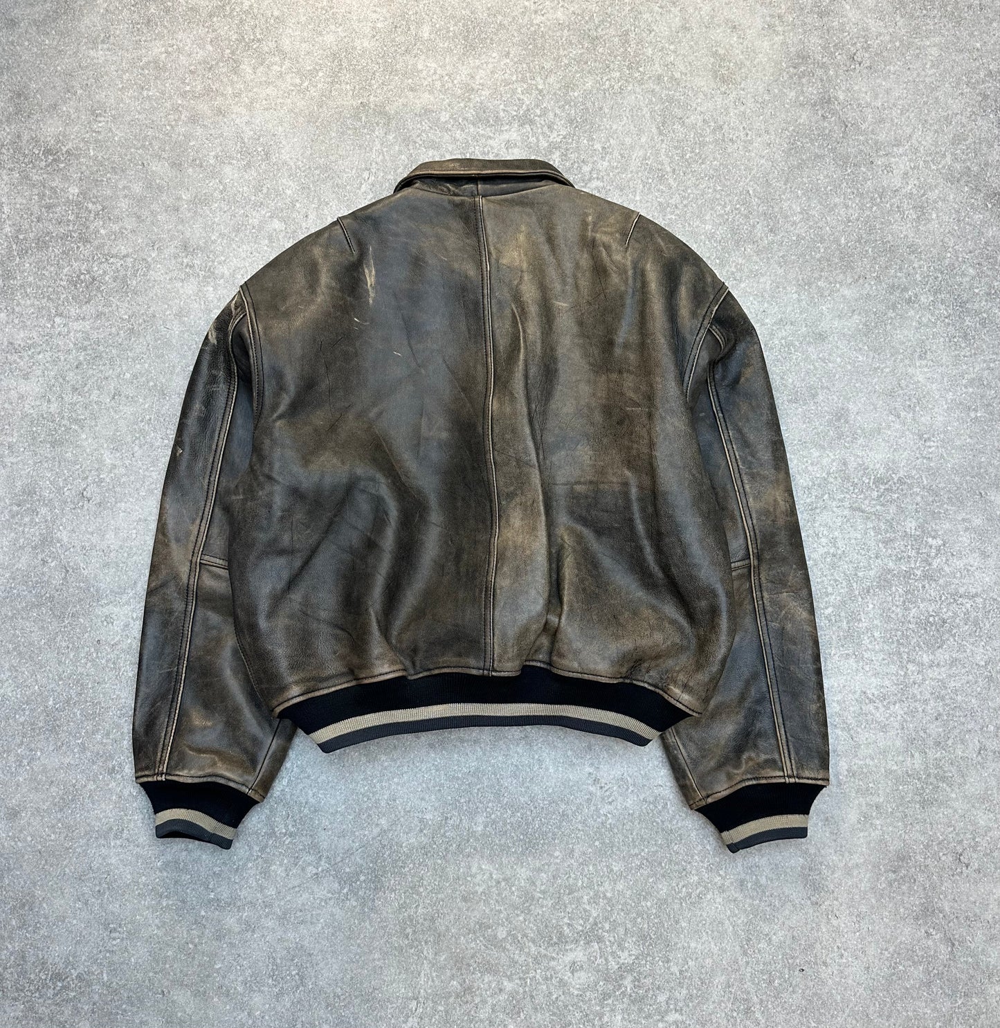 Diesel Logo Embroidered Oversized Distressed Leather Bomber Jacket