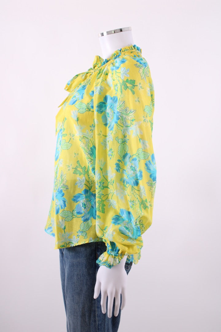 Hale Bob L/S Floral Blouse Yellow/ Blue XS | Default Title, Blue