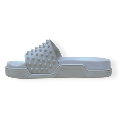CHRISTIAN LOUBOUTIN POOL FUN SPIKES SLIDE WHITE 42 / UK8 | UK 8, White