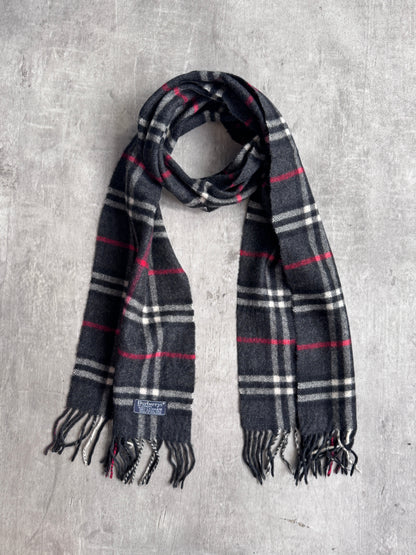 Burberry Dark Grey Check 100% Cashmere Scarf