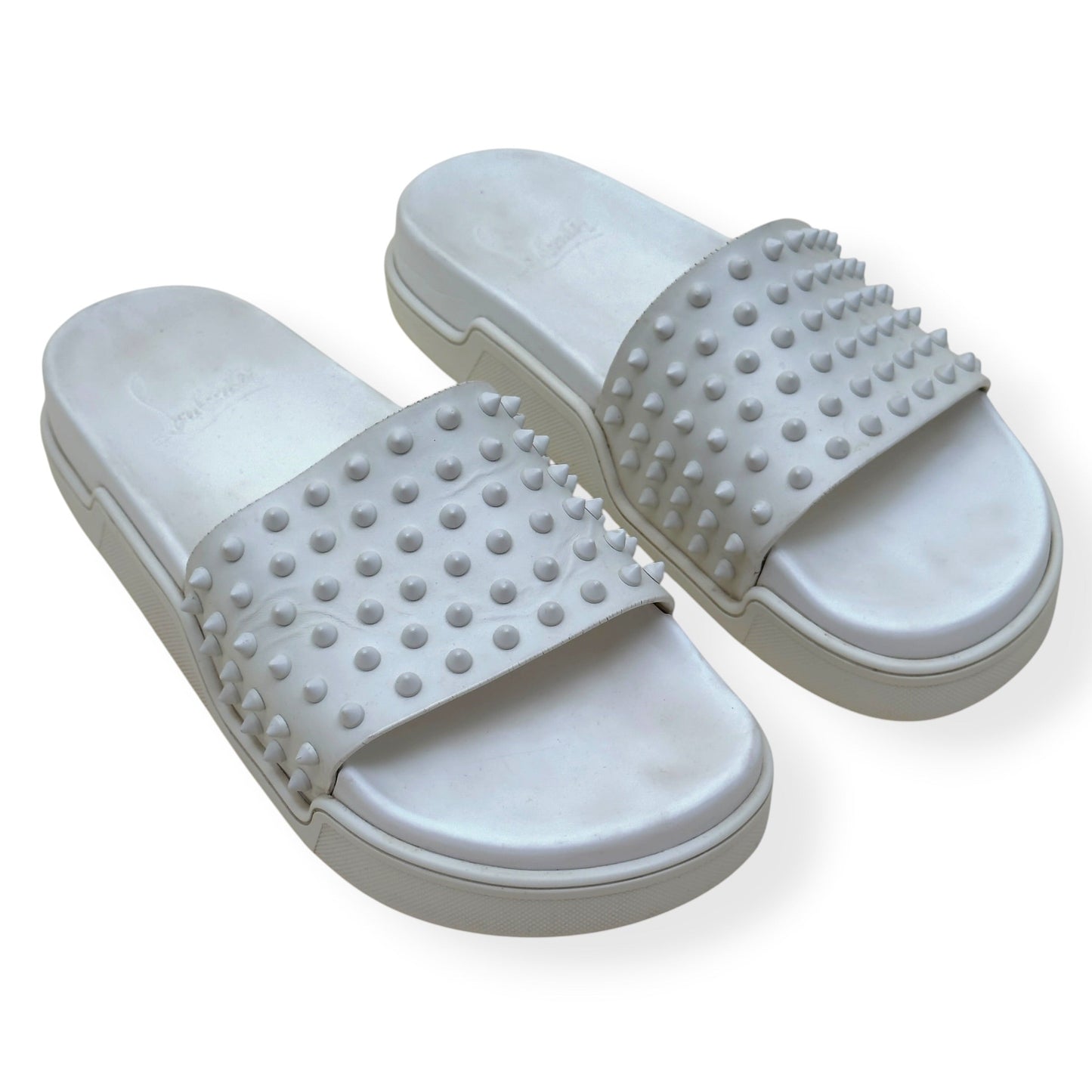CHRISTIAN LOUBOUTIN POOL FUN SPIKES SLIDE WHITE 42 / UK8 | UK 8, White
