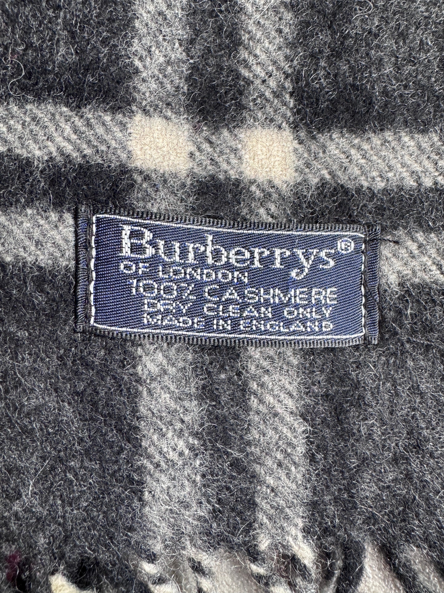 Burberry Dark Grey Check 100% Cashmere Scarf