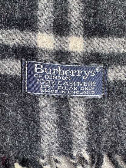 Burberry Dark Grey Check 100% Cashmere Scarf