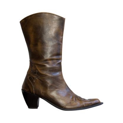 Vintage Distressed Brown Leather Cowboy Boots