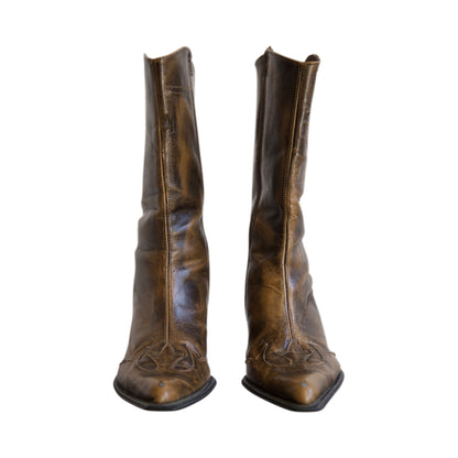 Vintage Distressed Brown Leather Cowboy Boots