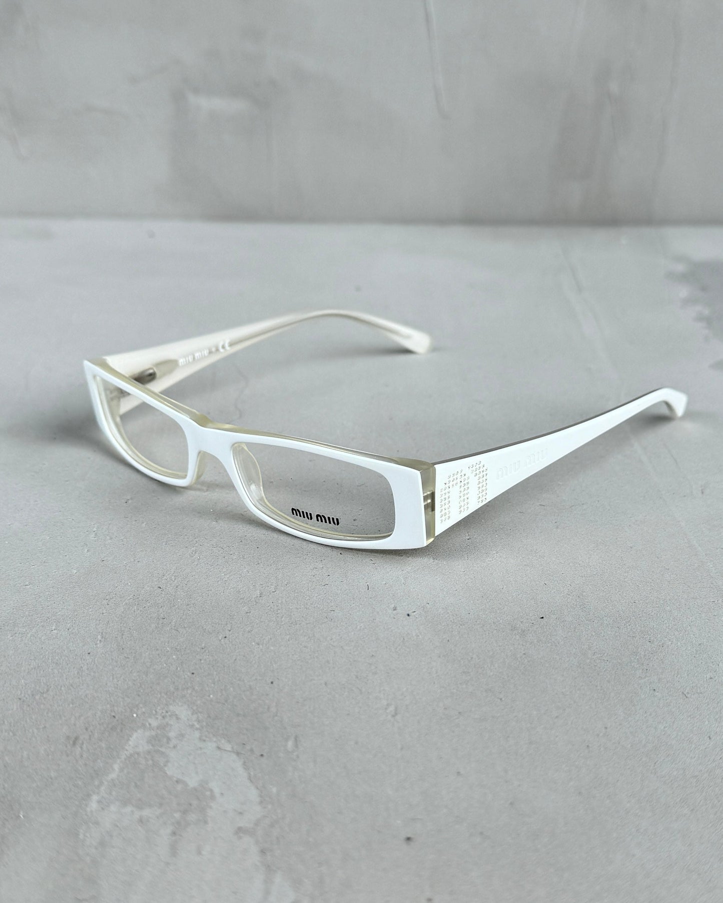 MIU MIU CLEAR LENS WHITE BAYONETTA EYE GLASSES | O/S, White