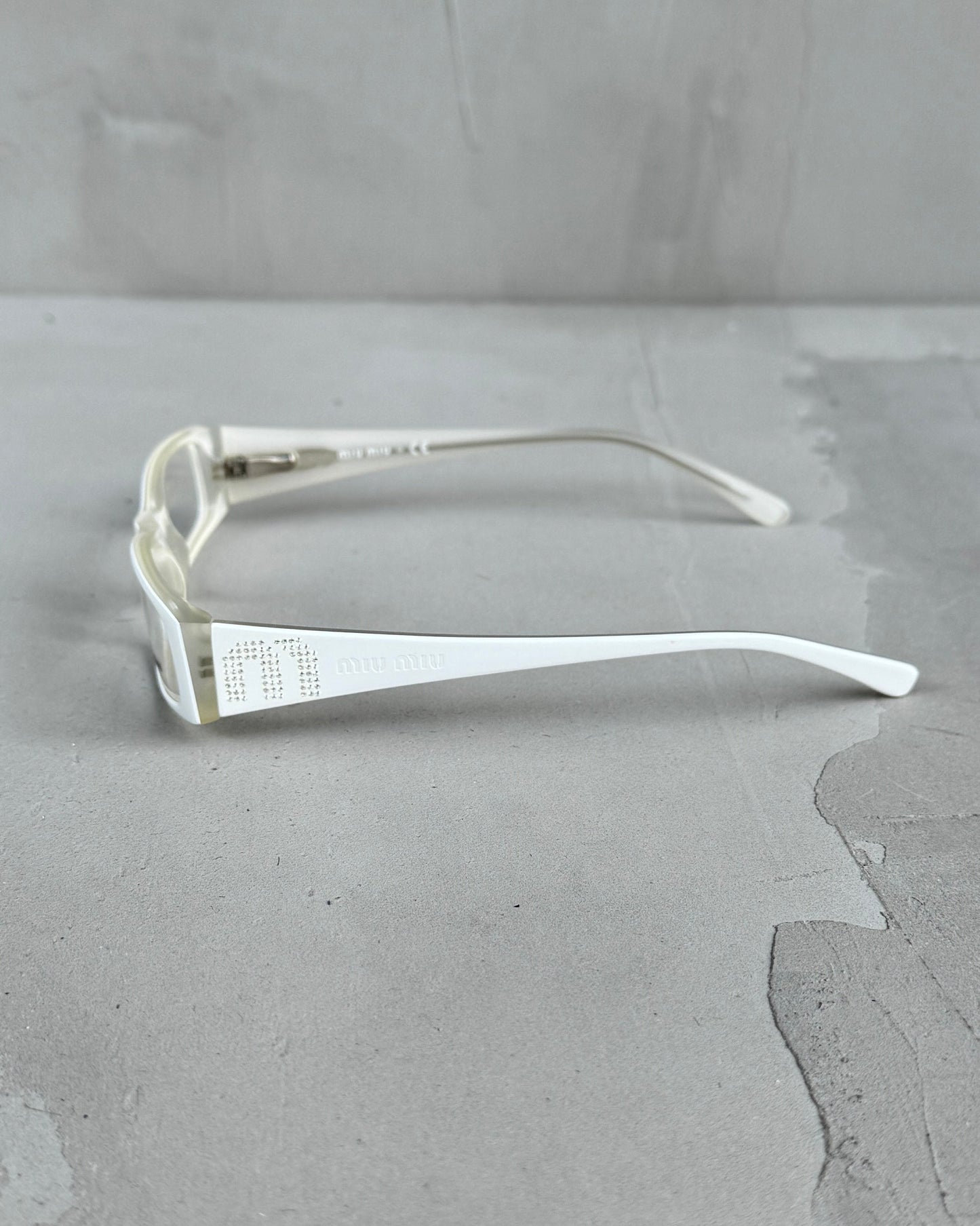 MIU MIU CLEAR LENS WHITE BAYONETTA EYE GLASSES | O/S, White