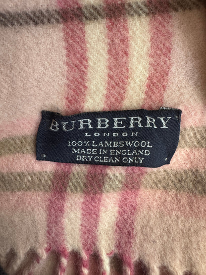 Burberry Pink Nova Check 100% Lambswool Scarf