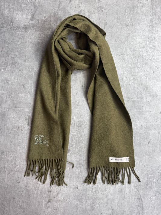 Burberry Khaki 100% Cashmere Embroidered Scarf