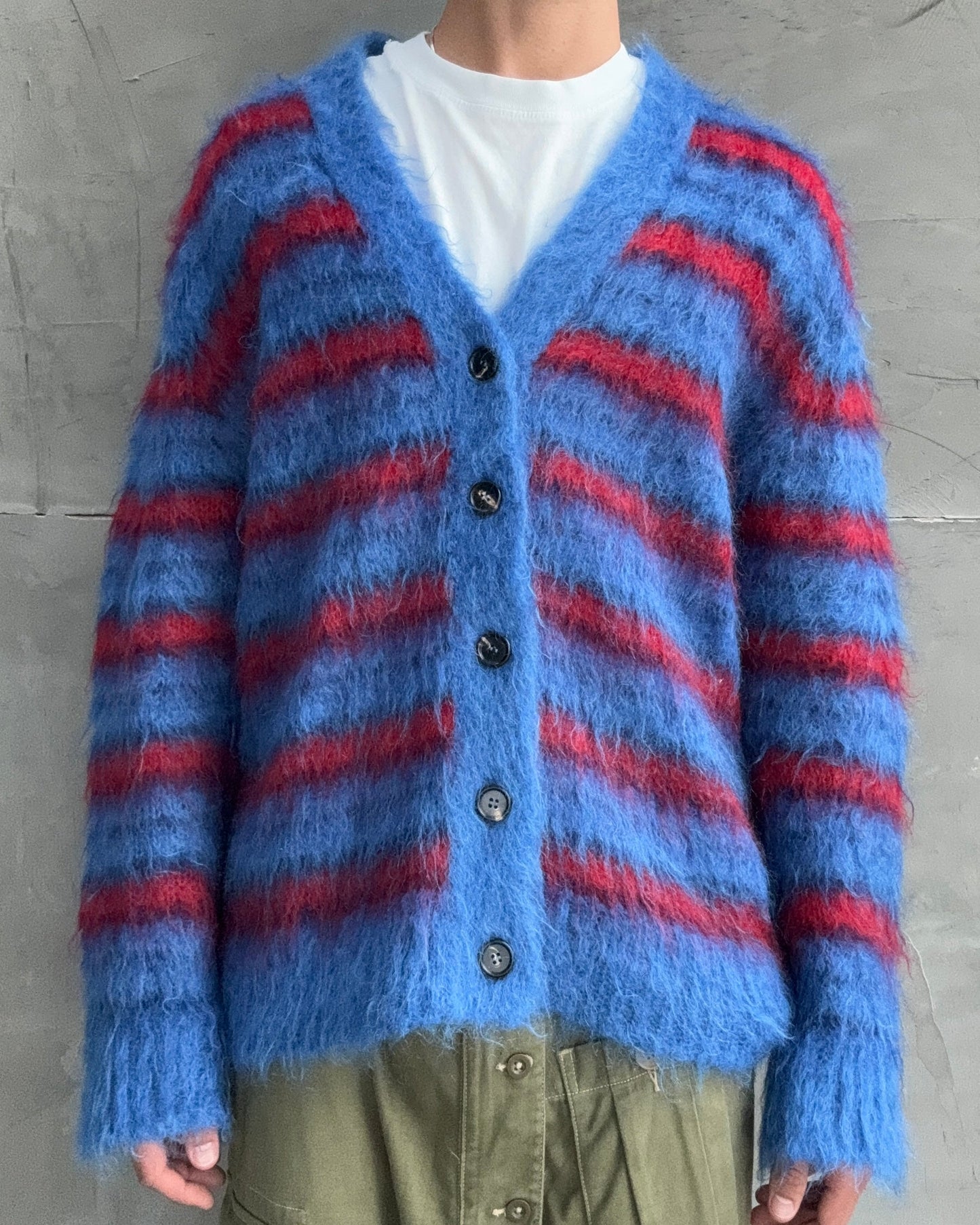 Marni Blue and Red Mohair Cardigan – L/XL