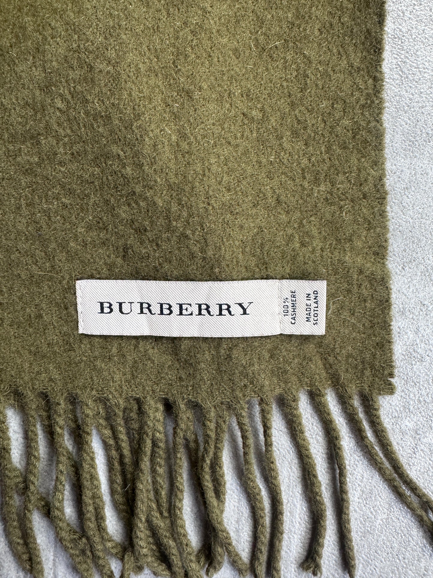 Burberry Khaki 100% Cashmere Embroidered Scarf