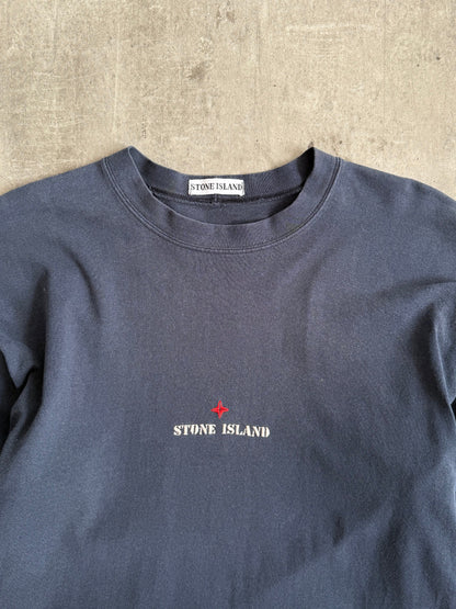 1990's Stone Island Navy LS Embroidered Spellout Tee | Large, Multicoloured