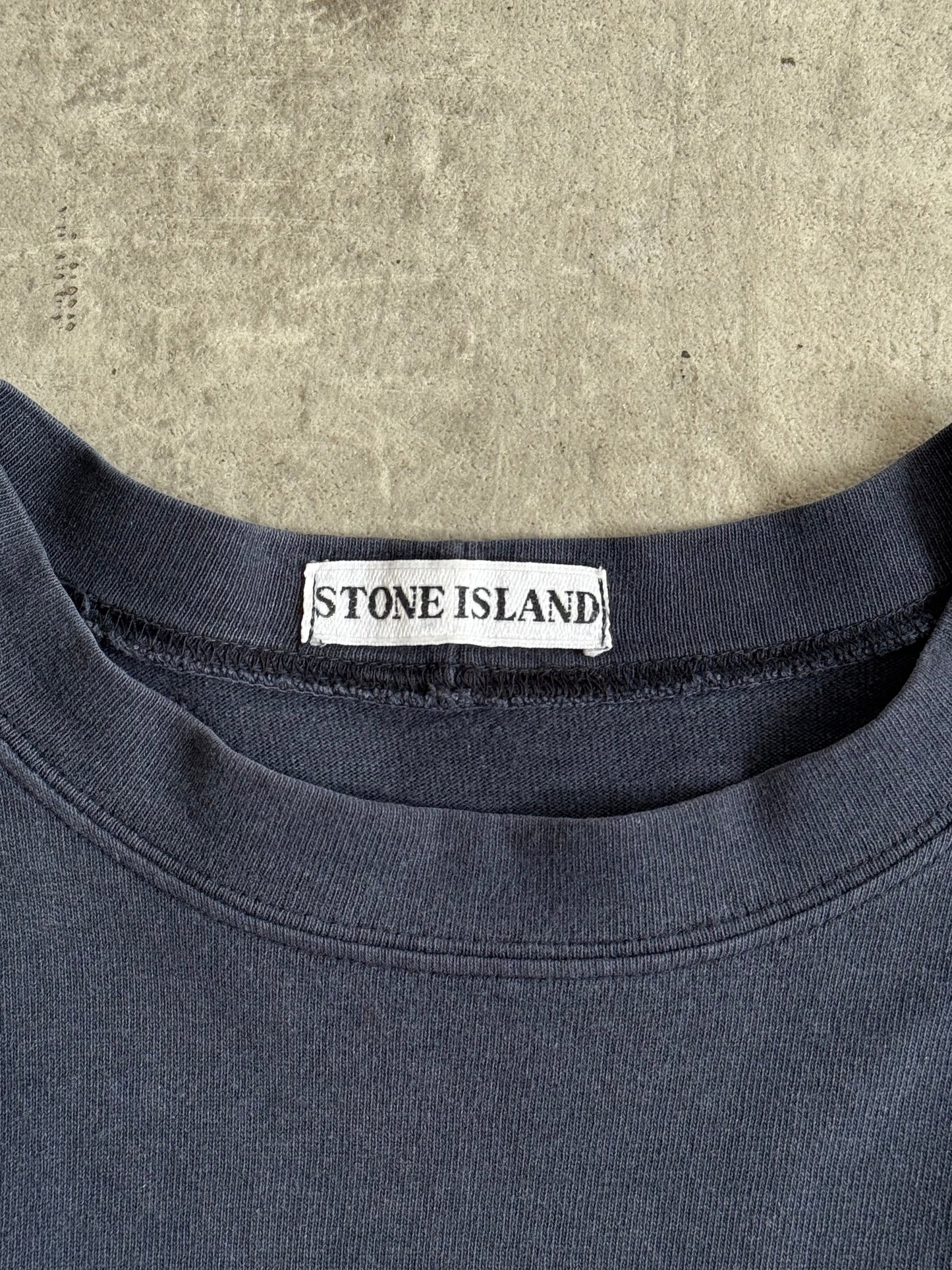 1990's Stone Island Navy LS Embroidered Spellout Tee | Large, Multicoloured