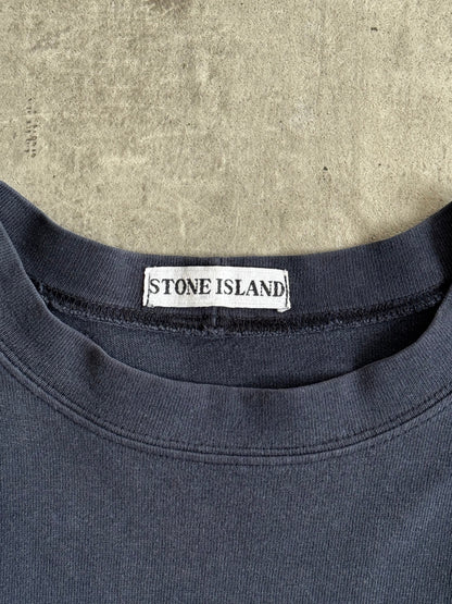 1990's Stone Island Navy LS Embroidered Spellout Tee | Large, Multicoloured