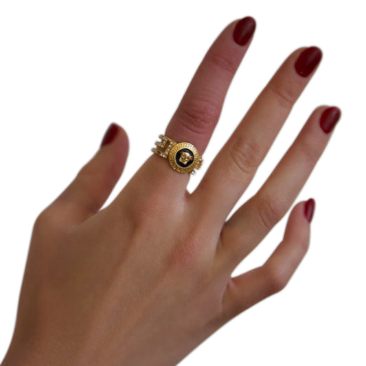 Versace Gold Oynx Pendent Ring