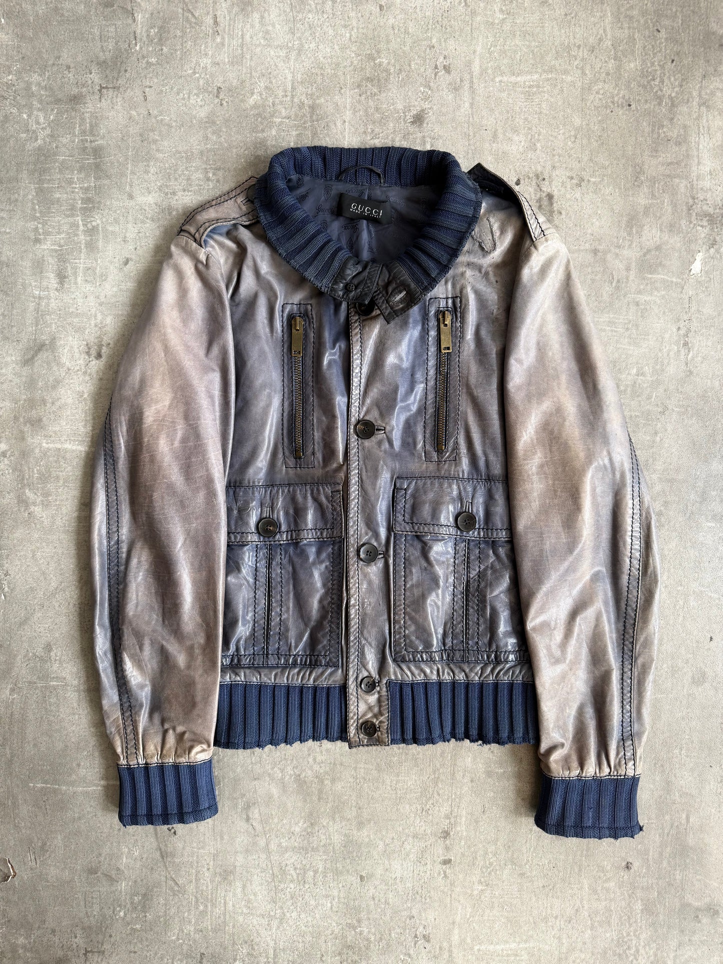 F/W 2011 Gucci By Gianni Leather 'Madonna' Motorcycle Jacket (Sold As Seen) | Medium, Blue