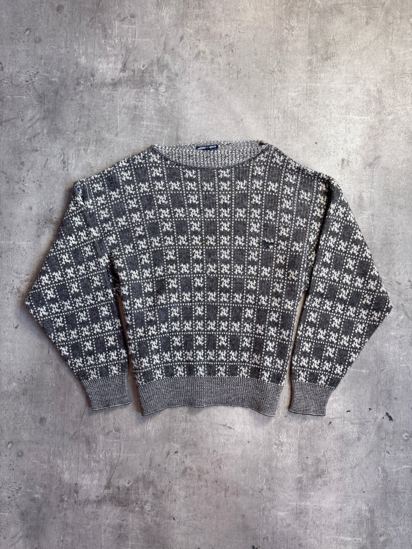 1980s Emporio Armani Patterned Intarsia Wool Knit Multi Sweater