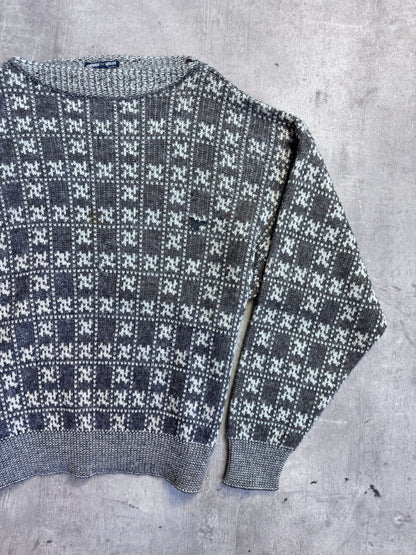 1980s Emporio Armani Patterned Intarsia Wool Knit Multi Sweater