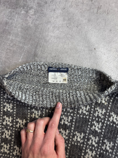1980s Emporio Armani Patterned Intarsia Wool Knit Multi Sweater