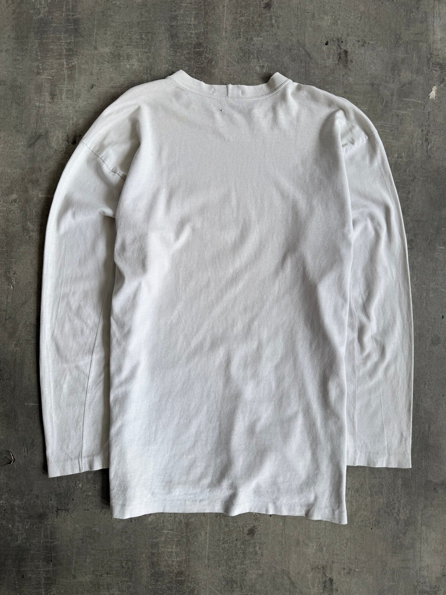 1990's Stone Island White LS Embroidered Spellout Tee | Large, Multicoloured