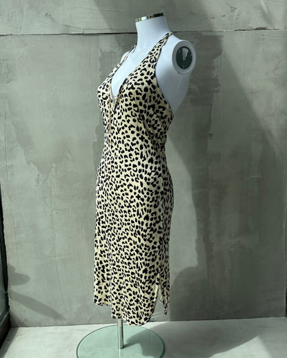 SEE BY CHLOE LEOPARD PRINT HALTER NECK DRESS - M | Medium, Multicoloured