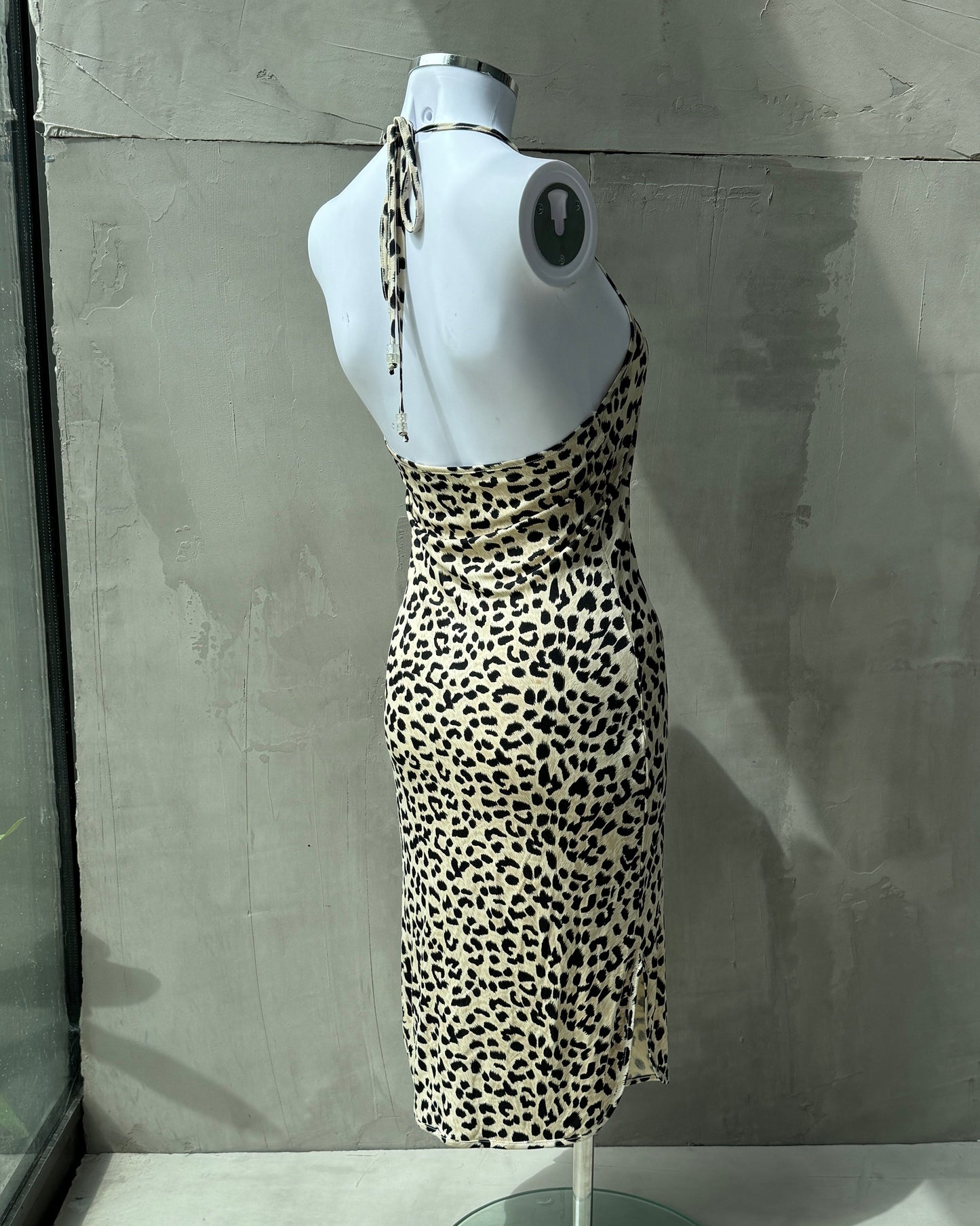 SEE BY CHLOE LEOPARD PRINT HALTER NECK DRESS - M