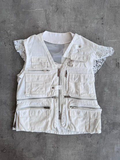 Sacai Runway White Lace Detail Multipocket Vest