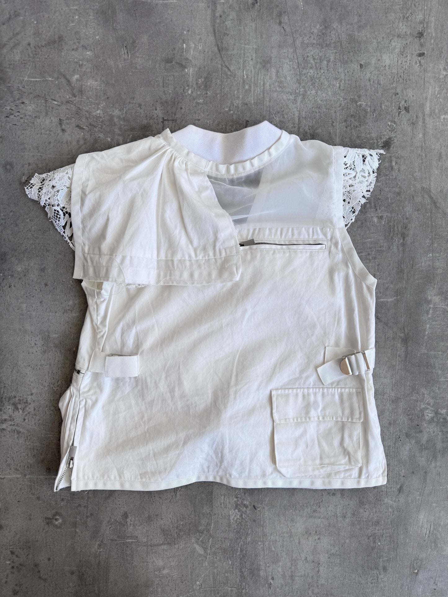 Sacai Runway White Lace Detail Multipocket Vest